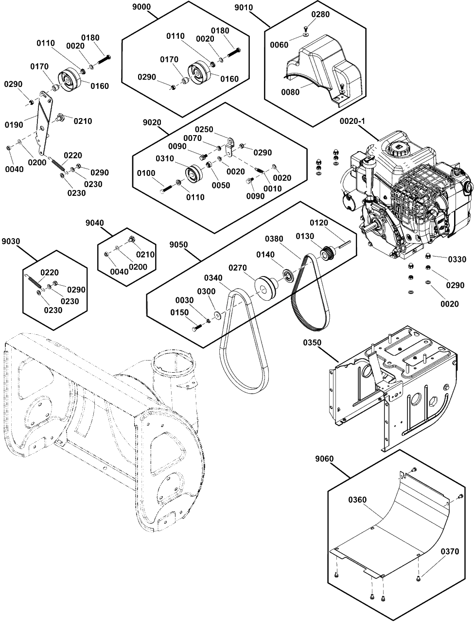Engine And Frame Group Diagram and Parts List for 1024L (1697439-00)(2021) Briggs and Stratton Snow Blower